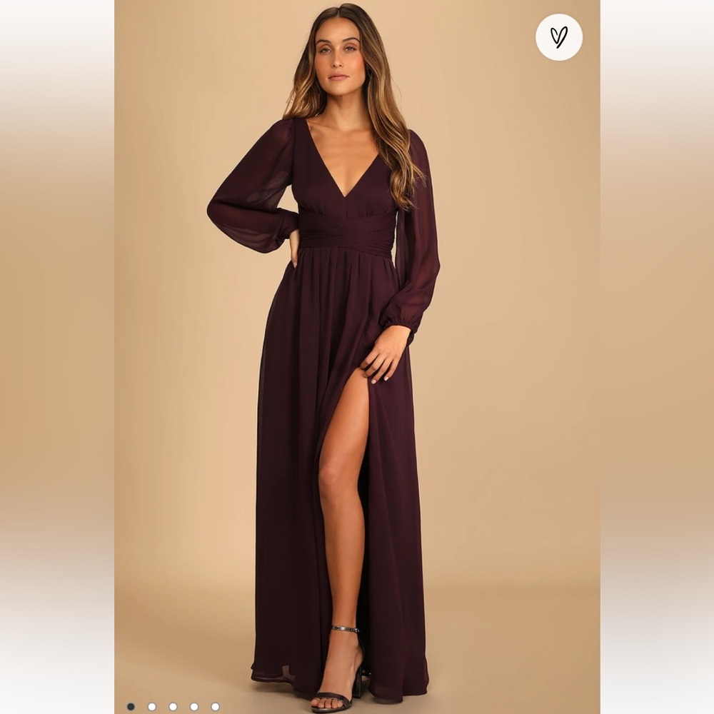 Lulus Enchant My Love Dark Purple V-Neck Long Sleeve Maxi Dress